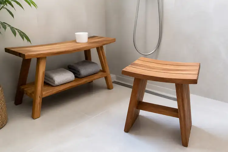 Teak douchekruk en zitbank